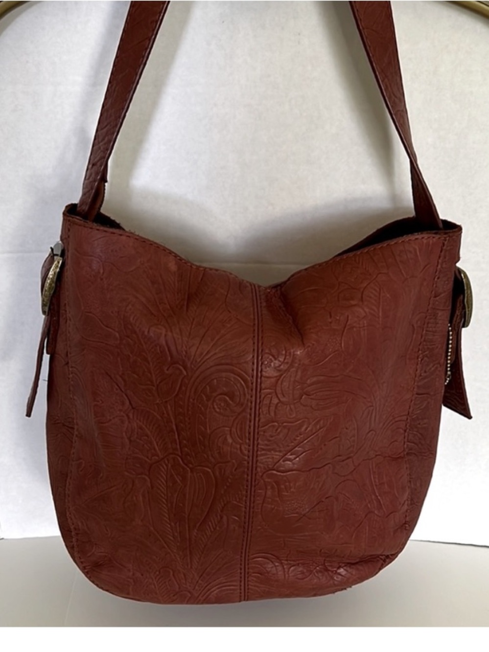 American Leather Tooled Hobo Shoulder Bag